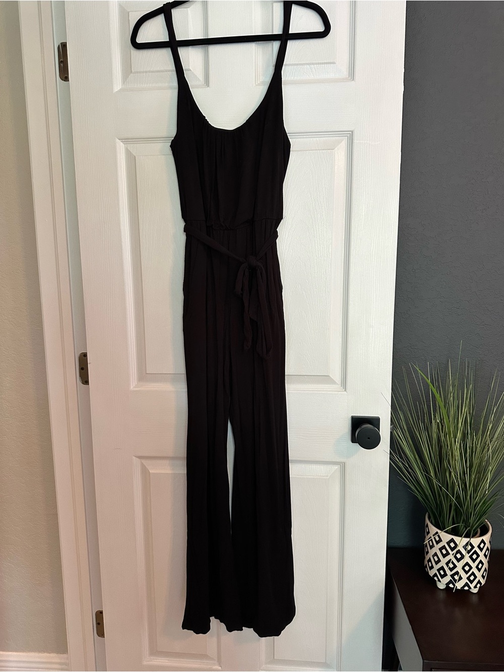 Market & Spruce Black Sleeveless Wide-Leg Jumpsuit with Self-Tie Waist